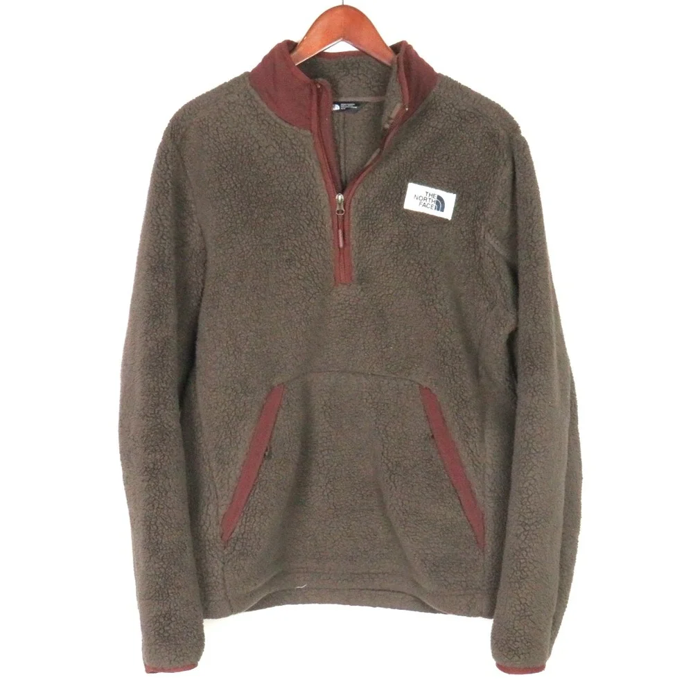 The North Face Chocolate Brown‎ Pull Over 1/4 Zip Deep Pile Fleece Jacket Medium